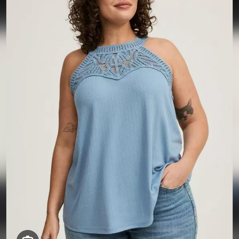 Torrid Blue Crochet Gauze Tank Size 1